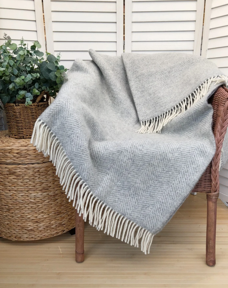 100% Pure New Wool Light Grey Blanket Throw