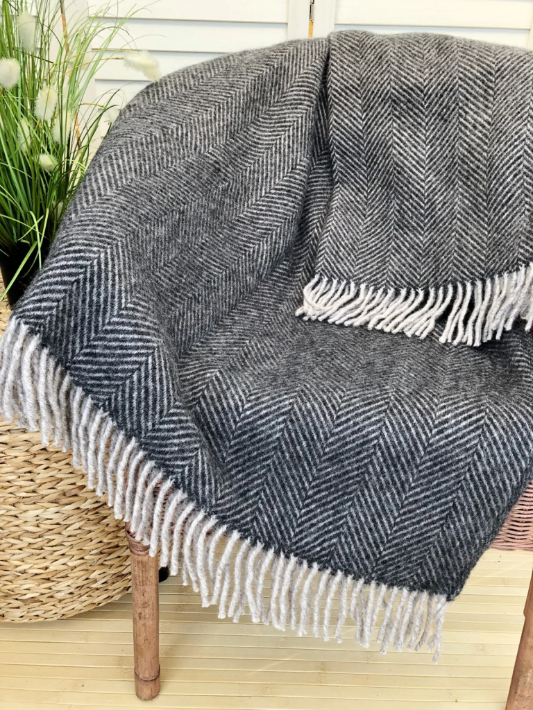 100% Pure New Wool Dark Grey Blanket Throw