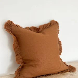 Hayley Rust Linen Ruffle Cushion