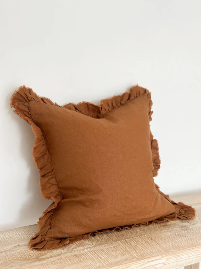 Hayley Rust Linen Ruffle Cushion
