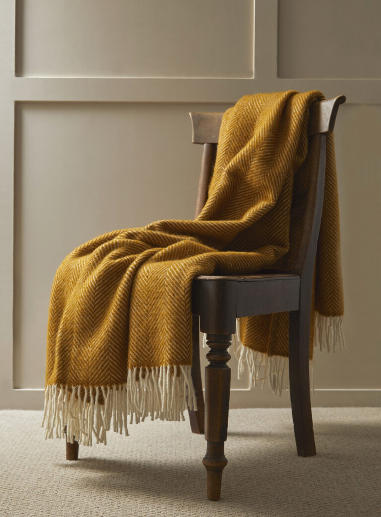 100% Pure New Wool Mustard Blanket Throw British Blanket