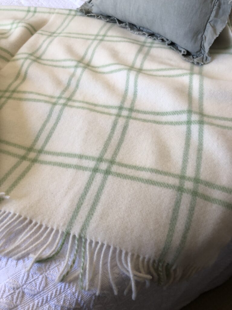 100% Pure New Wool Cream & Green Stripe Blanket Throw