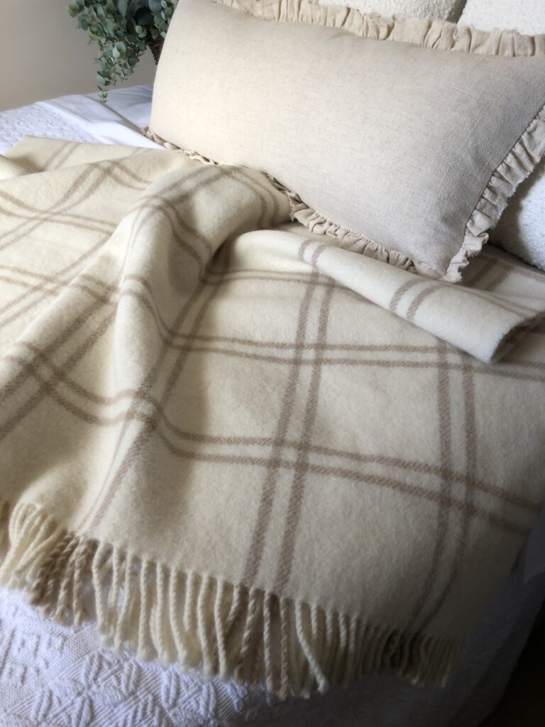 100% Pure New Wool Cream & Brown Stripe Blanket Throw