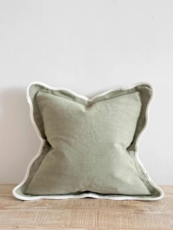 Olivia Sage Green Scalloped Wavy Edge Cushion - Image 3