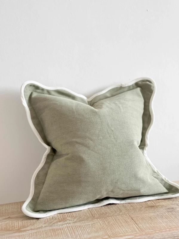 Olivia Sage Green Scalloped Wavy Edge Cushion - Image 4