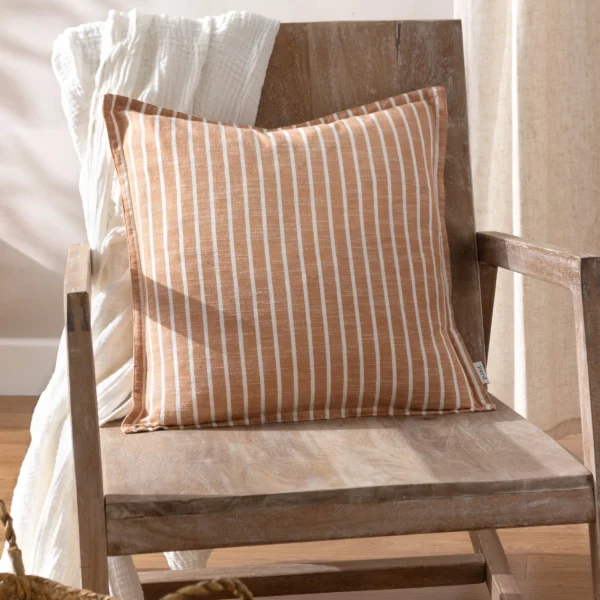 Tilly Woven Cotton Pecan Stripe Cushion