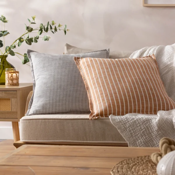 Tilly Woven Cotton Pecan Stripe Cushion - Image 3