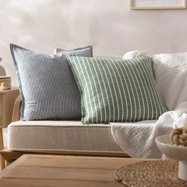 Tilly Woven Cotton Blue Stripe Cushion - Image 3